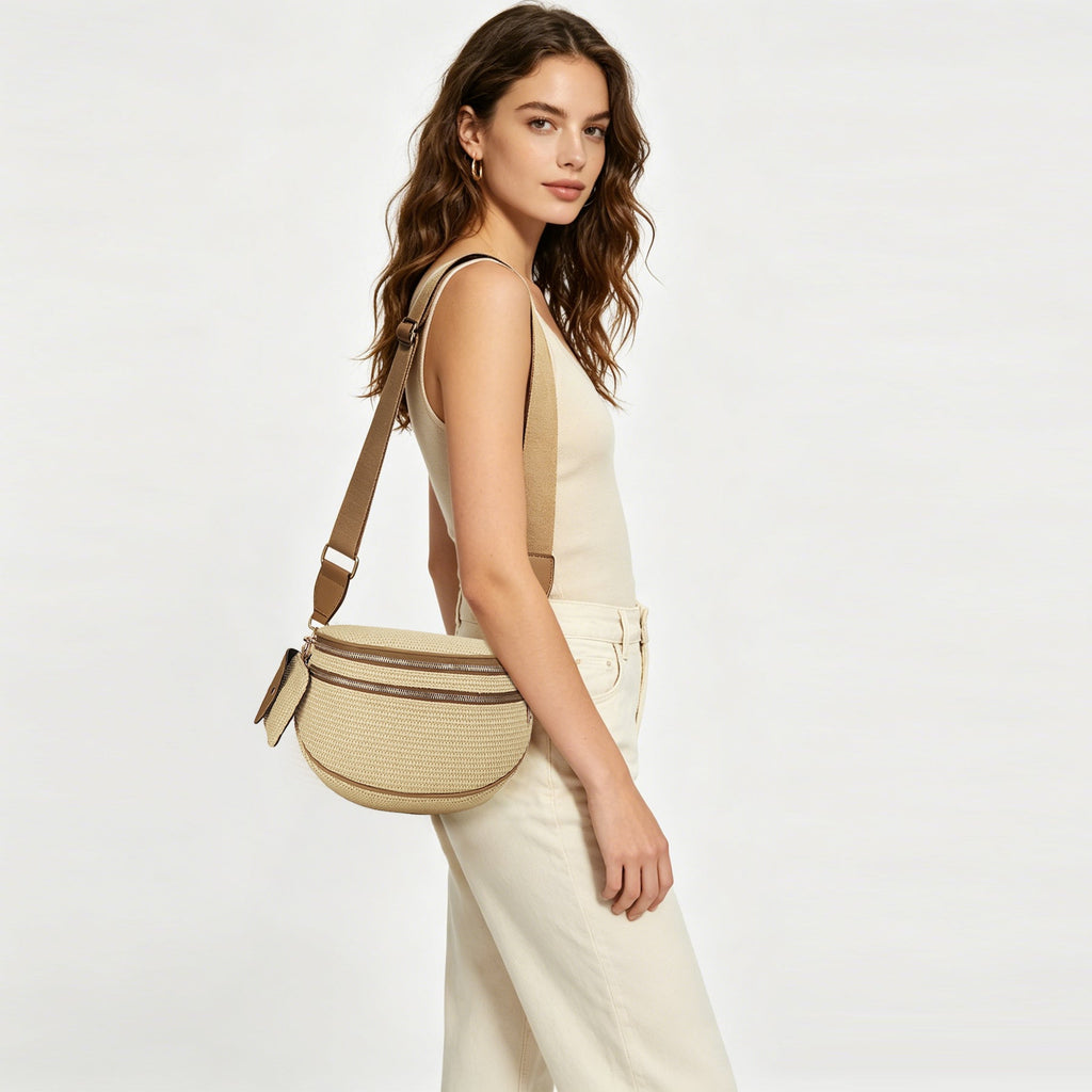 Ounamei Solid Color Crossbody Bum Bag for Women Vegan Leather Large Capacity Belt Bag for Moms & Everyday Travel
