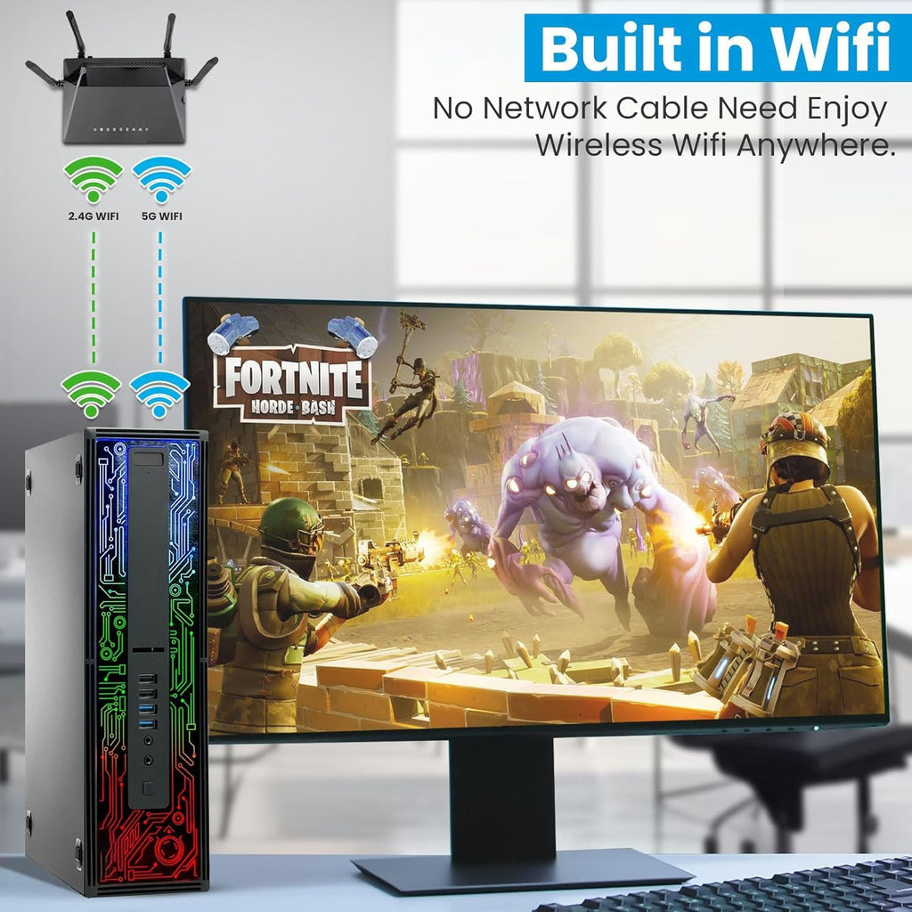 RGB Gaming PC Desktop Intel Core i5 6th Gen 16GB DDR4 Ram 512GB SSD NVIDIA GeForce GT 1030 2GB DDR5 New 24 Inch Monitor Windows 10 Pro E441842