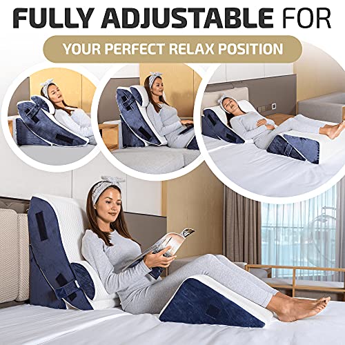 5 Pcs Adjustable Memory Foam Bed Wedge Pillow Set with Leg Elevation Pillow (Grey with Cooling Fabric) P673
