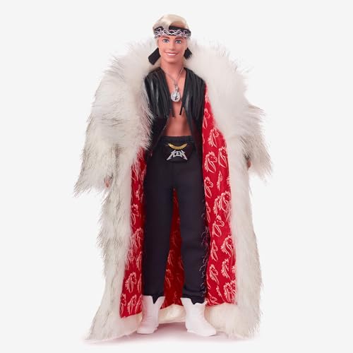 Collectible Ken Doll with Faux Fur Coat and Black Fringe Vest Y891912