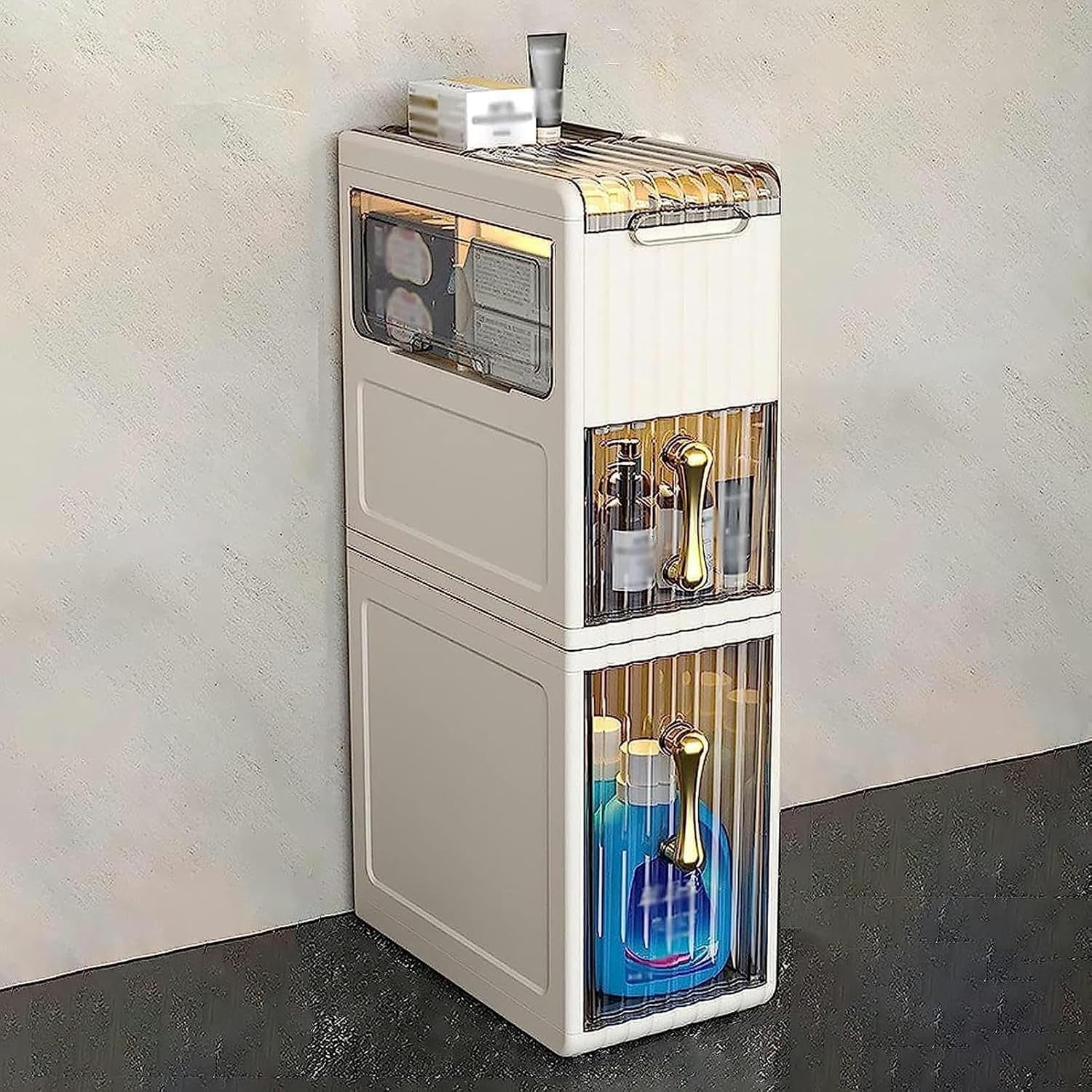 Narrow Bathroom Floor Storage Cabinet with Drawers and Wheels P868021