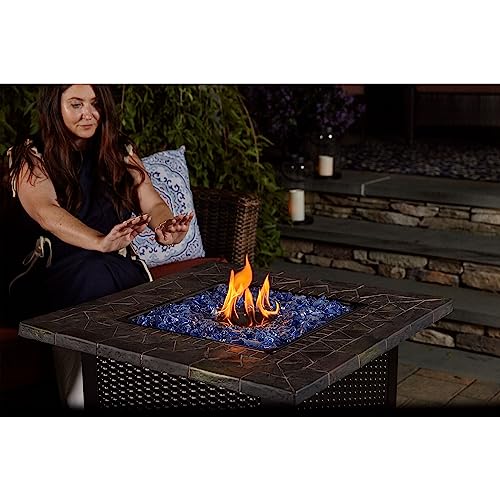 30-Inch Square 30,000 BTU Propane Outdoor Fire Pit Table with Blue Fire Glass C8589