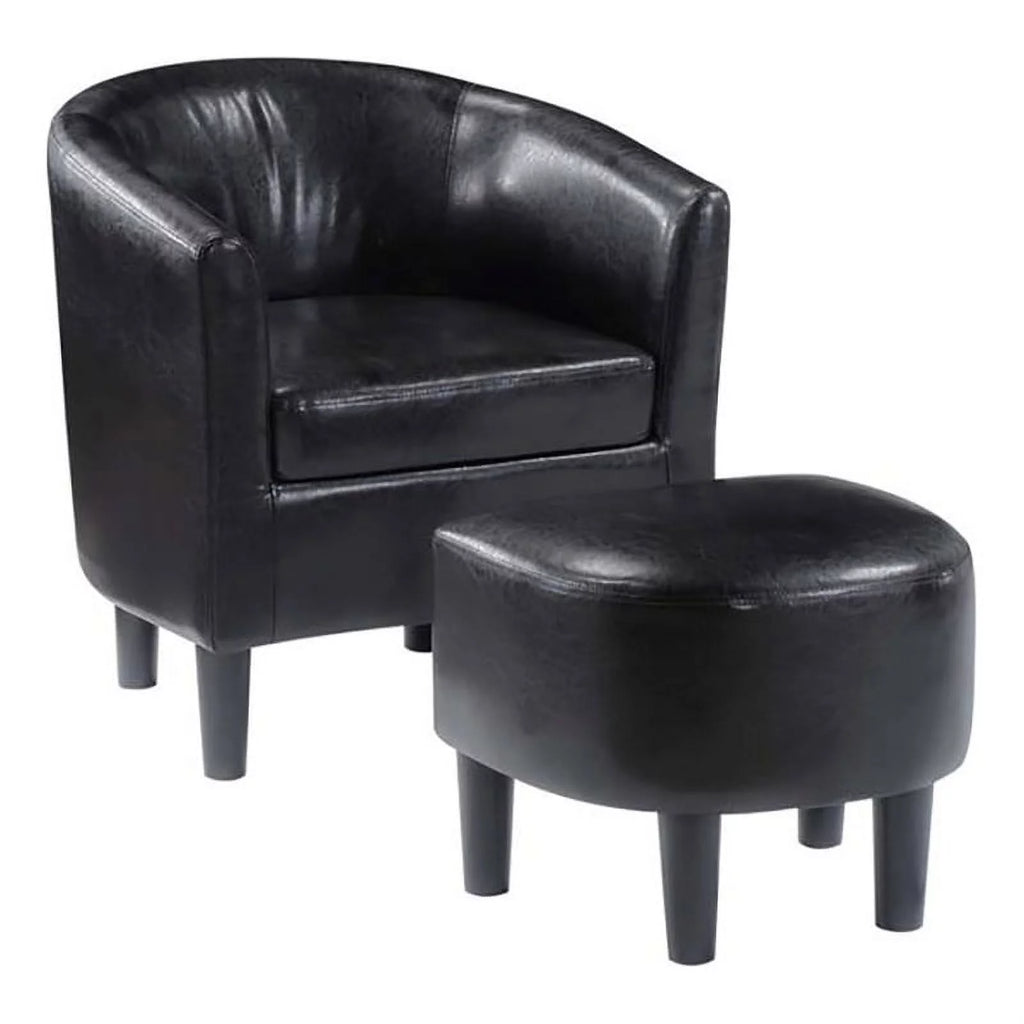 Contemporary Faux Leather Accent Chair with Ottoman in Black Z9531