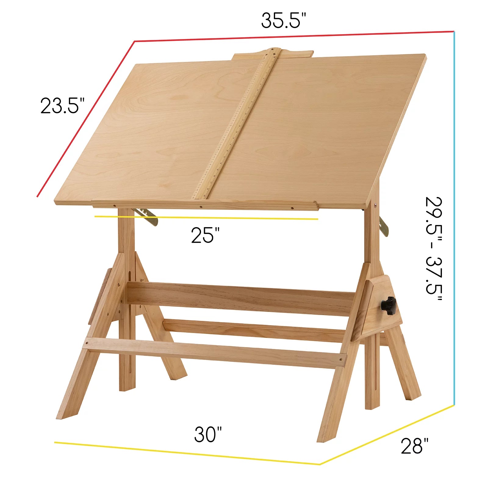 Solid Wood Drafting Table with 36" x 24" Angle Adjustable Top L9769