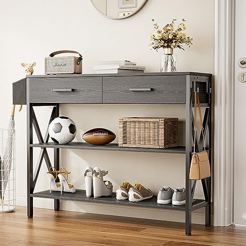 Black Console Table with 2 Drawers and 3 Tier Storage Shelves K977925