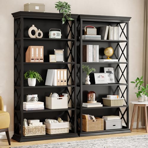 6-Tier 71 Inches Industrial Tall Bookcase, Brown and Black B792230