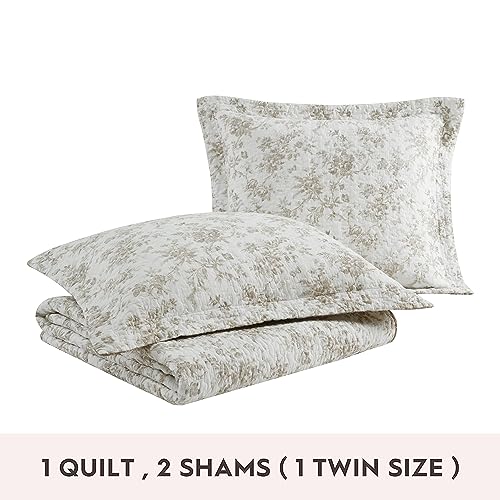 Queen Quilt Set, Reversible Floral Cotton Bedding with Matching Shams T74514