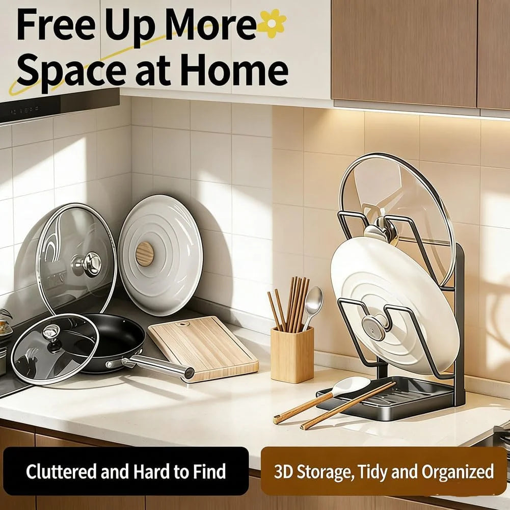 Stainless Steel Pot Lid Storage Rack with Removable Drip Tray J12427