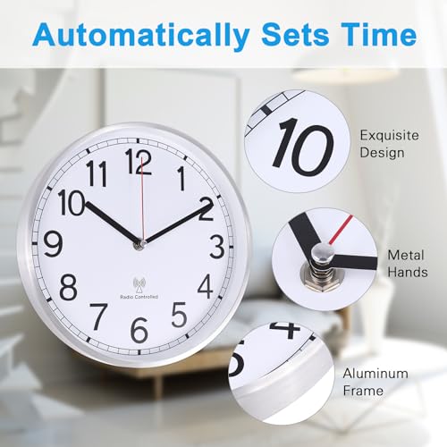 14 Inch Radio Controlled Aluminum Frame Wall Clock V43288