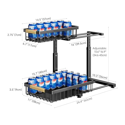 2 Tier Slide out Metal Cabinet Organizer Shelf J86096