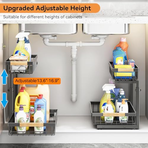 2 Tier Slide out Metal Cabinet Organizer Shelf J86096