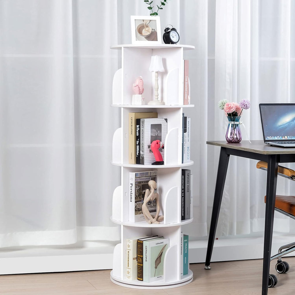 White 4 Tier 360 Rotating Wood Bookshelf B34514