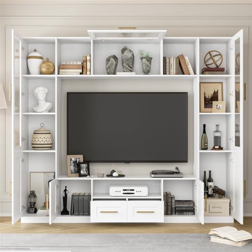 White TV Stand with Glass Doors & Shelves E546