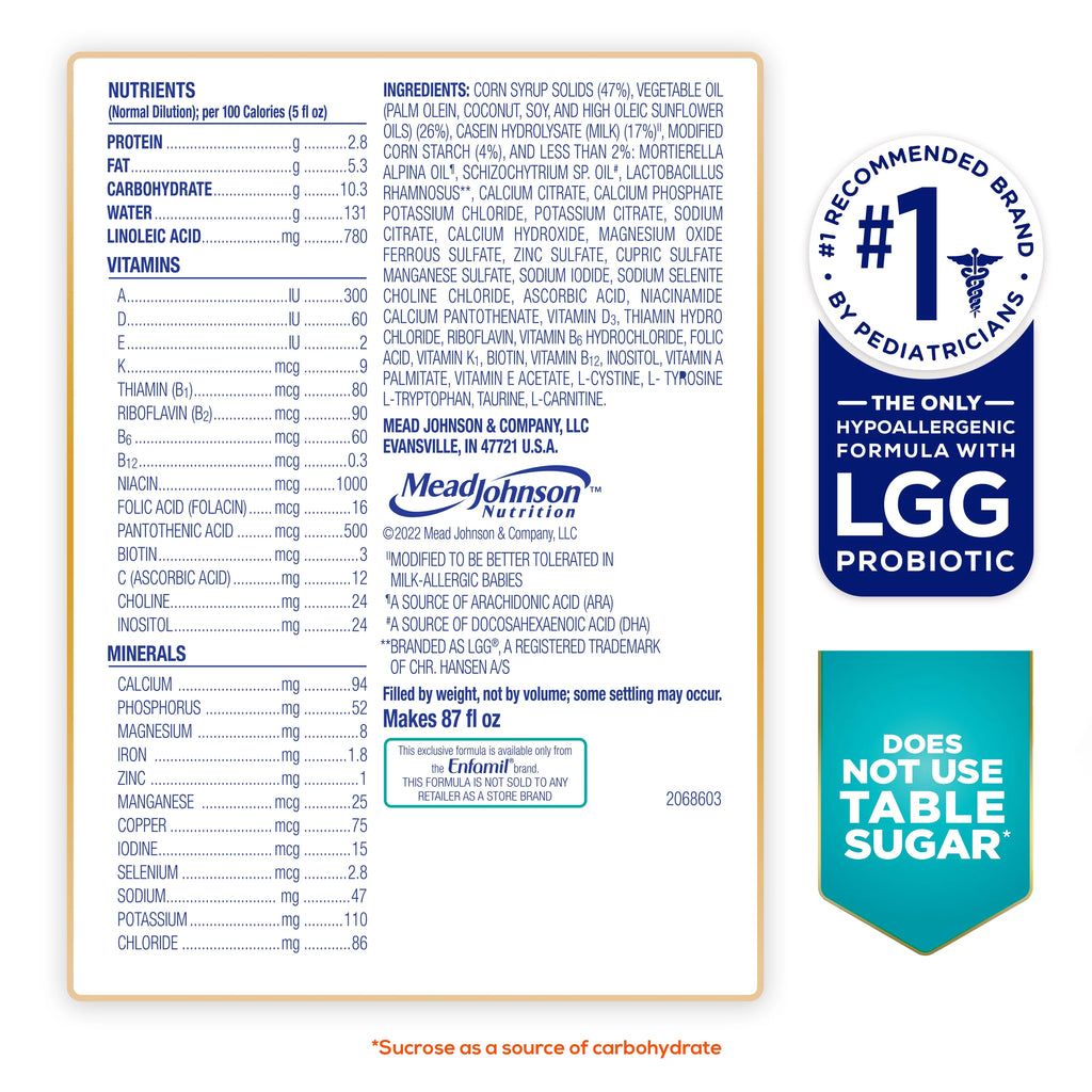 Hypoallergenic Lactose Free Infant Formula Powder Can, 27.8 Oz W823665