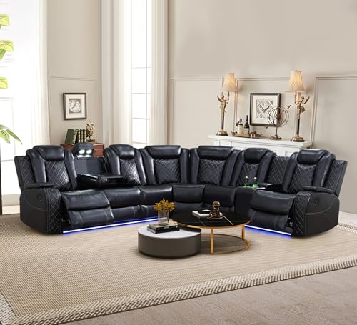 Black 6 Seat Power Reclining Sectional Sofa with LED Light K131