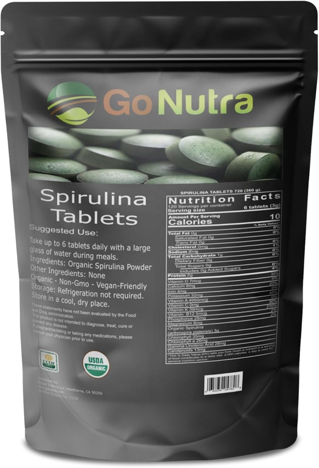 500 mg Organic Spirulina Tablets, 720 Tablets I814480