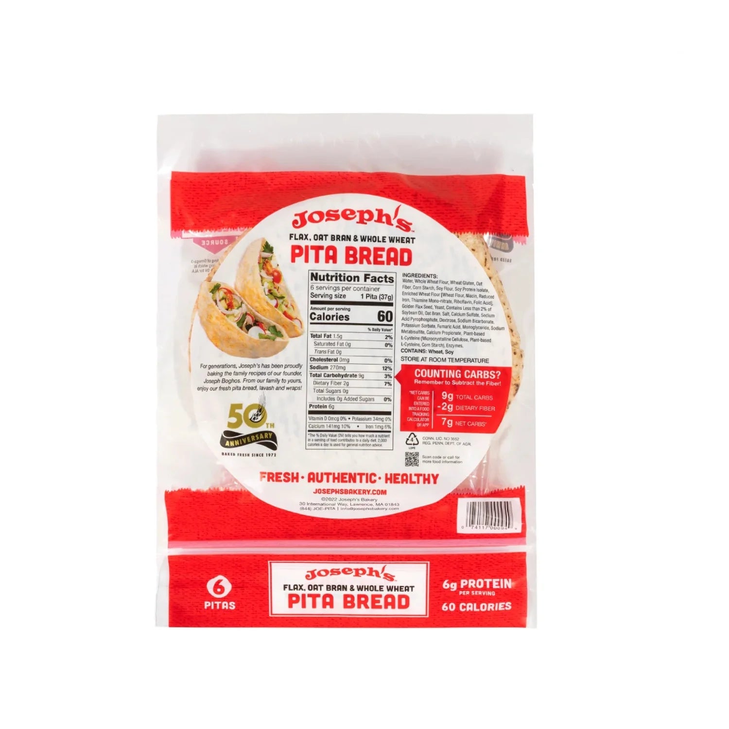 Low Net Carb Flax Pita Bread, 8 oz, 3 Pack, 18 Count F143