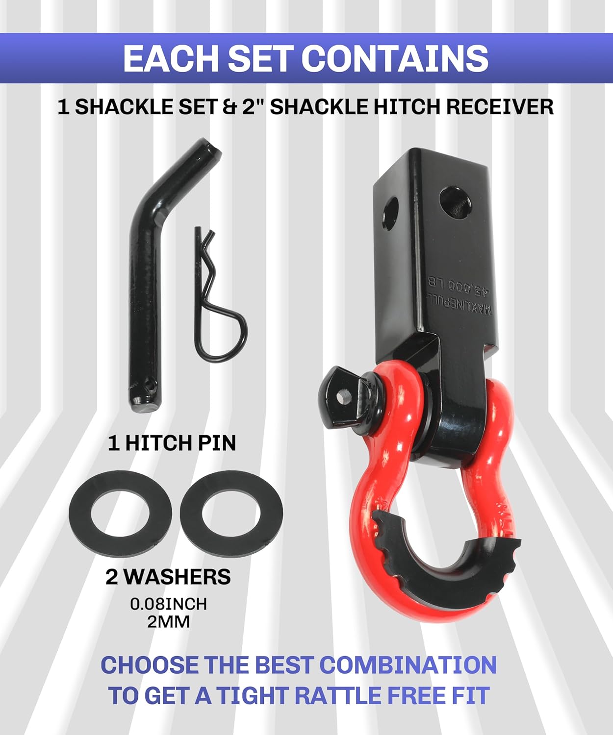2" Tow Hitch Receiver with 5/8" Screw Pin and 3/4 Shackle E926975