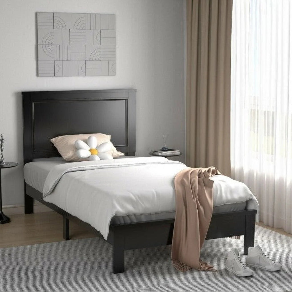 Twin Size Wooden Platform Bed in Black B49998