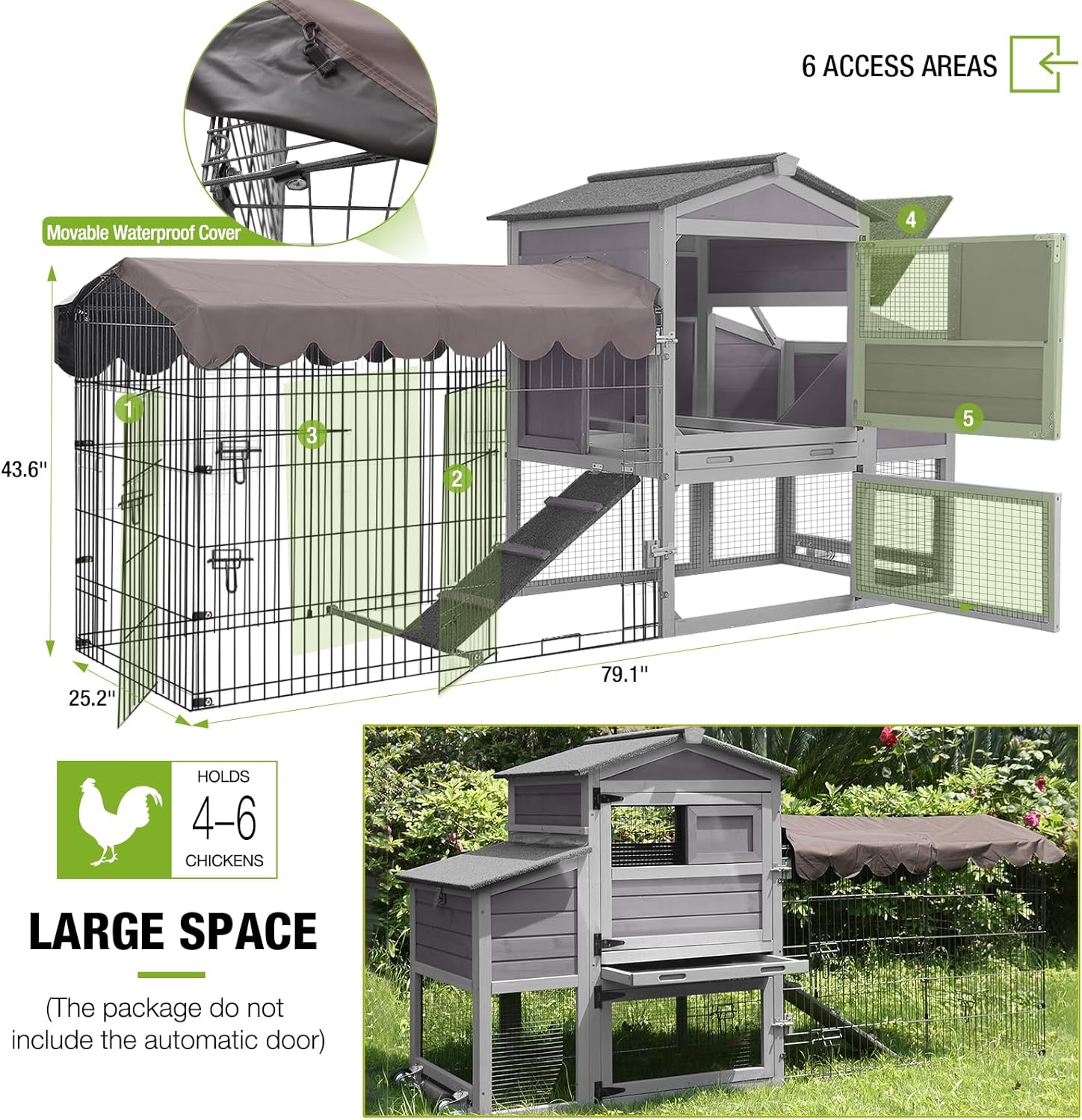 Large All-Steel Frame Chicken Coop with Metal Run J4633