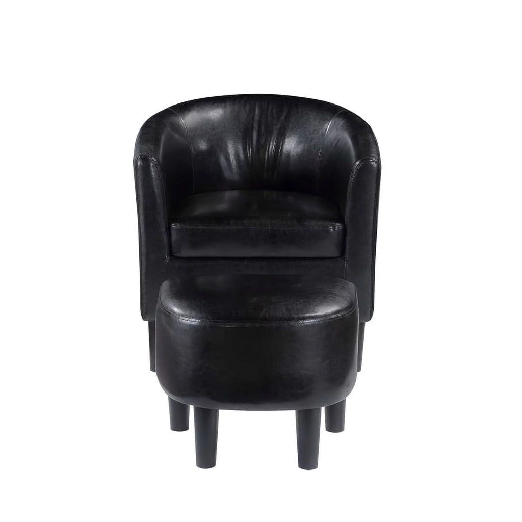 Contemporary Faux Leather Accent Chair with Ottoman in Black Z9531