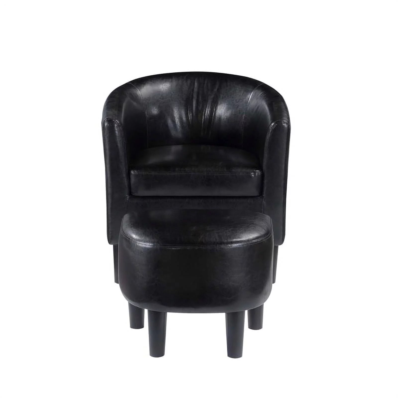 Contemporary Faux Leather Accent Chair with Ottoman in Black Z9531