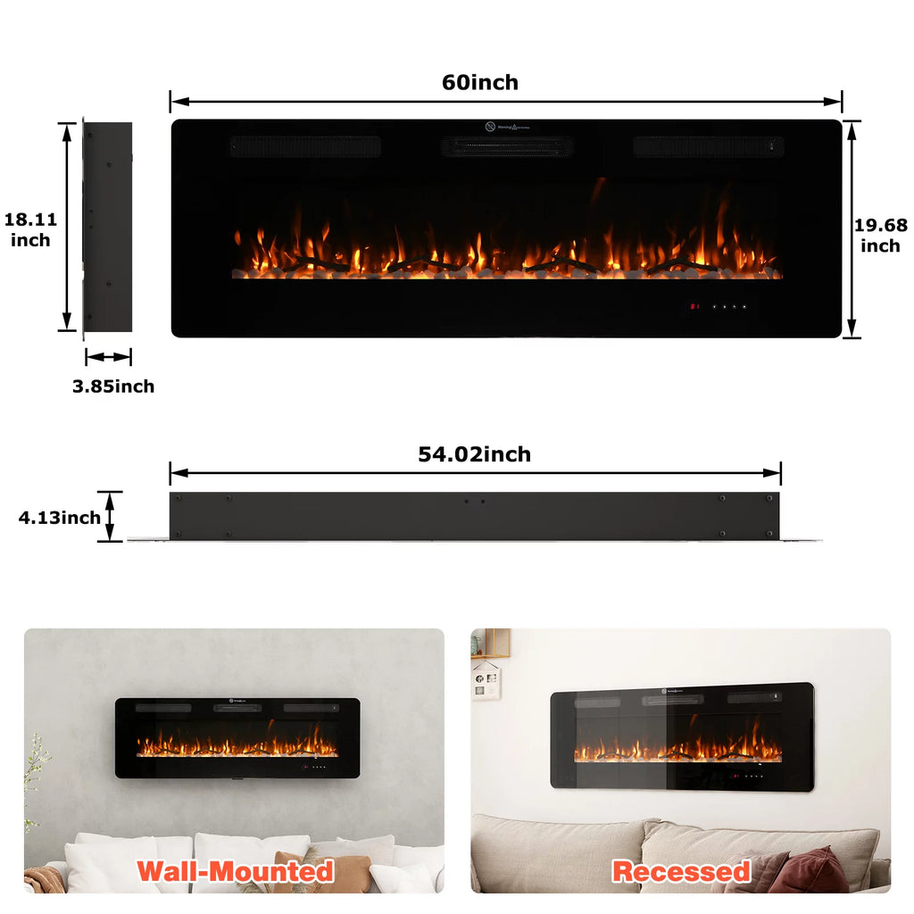 60" Wall Mounted Electric Fireplace M6700