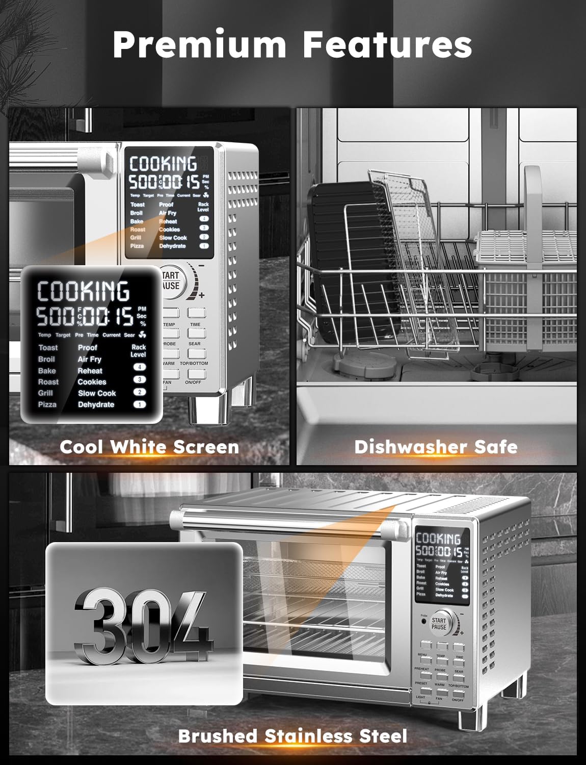 Stainless Steel Air Fryer Toaster Oven with Grill Combo, 30QT K160974