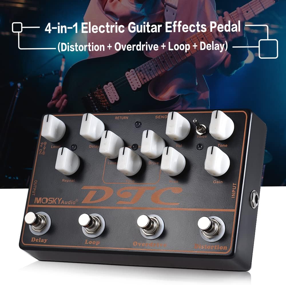 4-in-1 Electric Guitar Effects Pedal Distortion Overdrive Loop Delay A36767