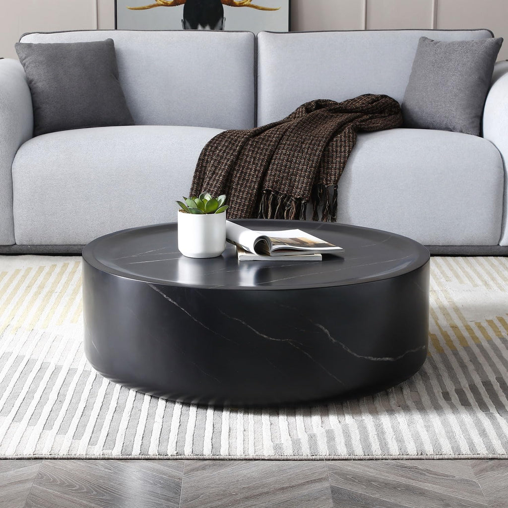Black Faux Marble Round Coffee Table D41319