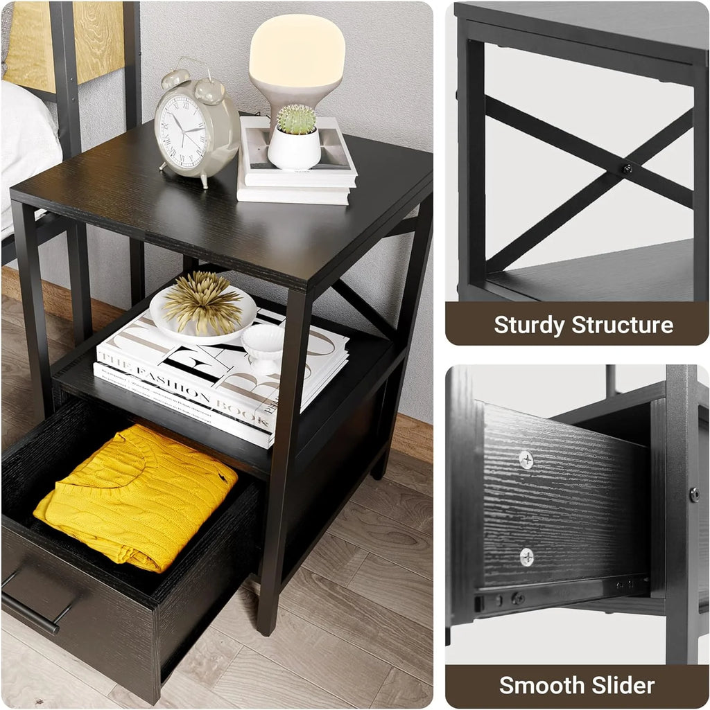 Black End Tables With Drawer H8008