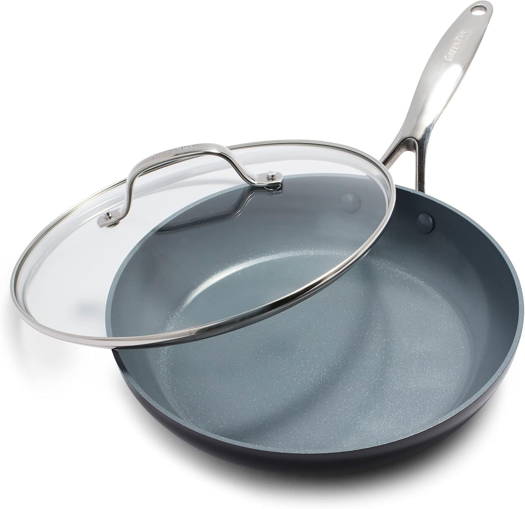 Gray Hard Anodized Ceramic Nonstick 10" Frying Pan with Lid K304