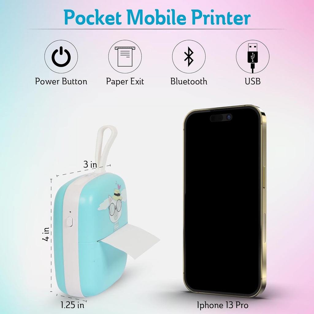Portable Bluetooth Thermal Sticker Printer (Blue) N704034