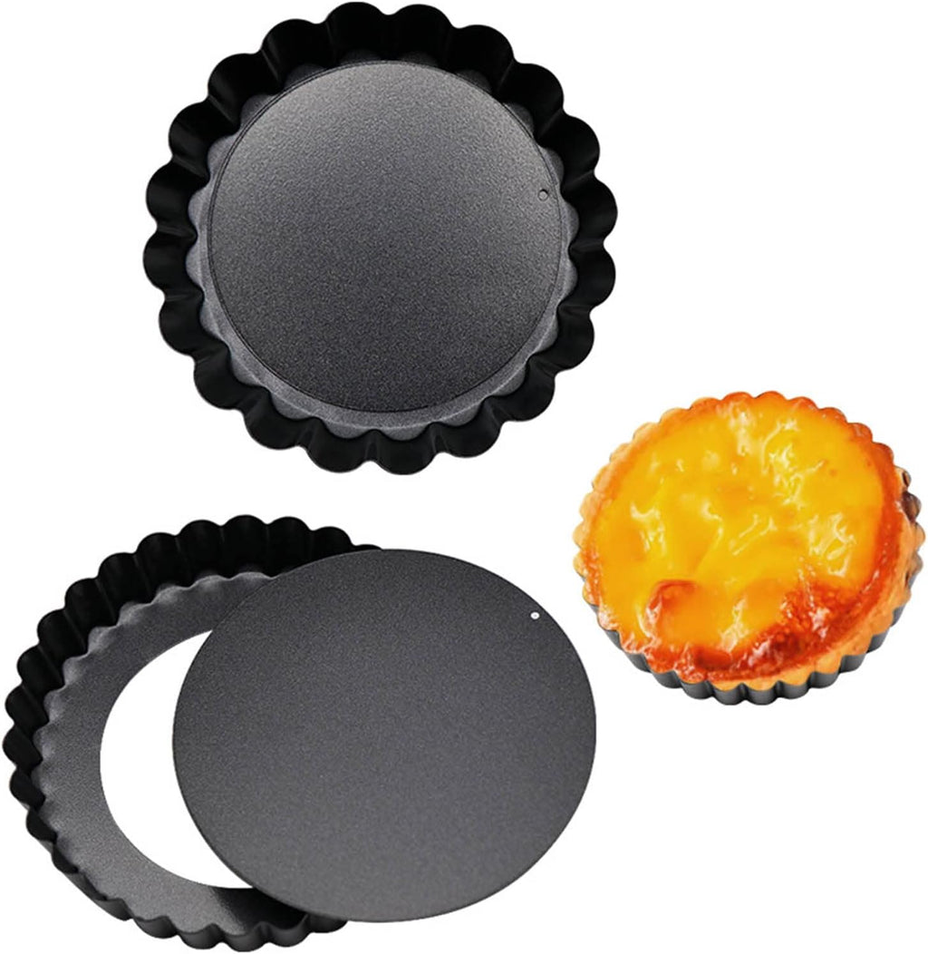 6 pcs 3" Mini Tart Pans Removable Bottom Carbon Steel D39621