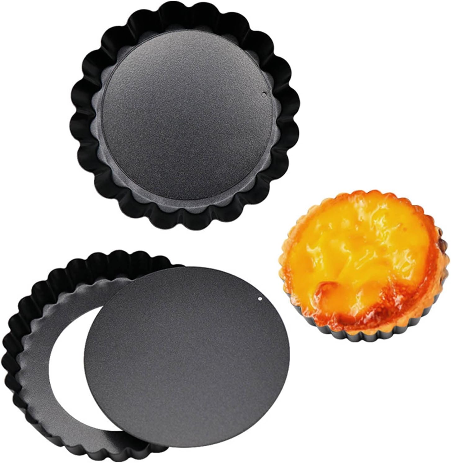 6 pcs 3" Mini Tart Pans Removable Bottom Carbon Steel D39621