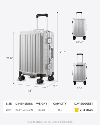 20 Inch Aluminum Frame Polycarbonate Hard Shell Carry On Suitcase U92223