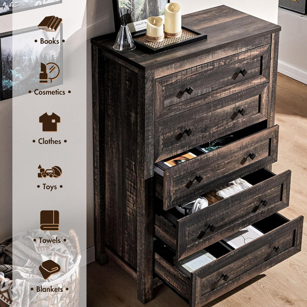 Dark Oak 5 Drawer Wood Dresser Y353