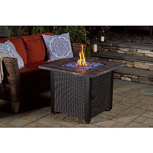 30-Inch Square 30,000 BTU Propane Outdoor Fire Pit Table with Blue Fire Glass C8589