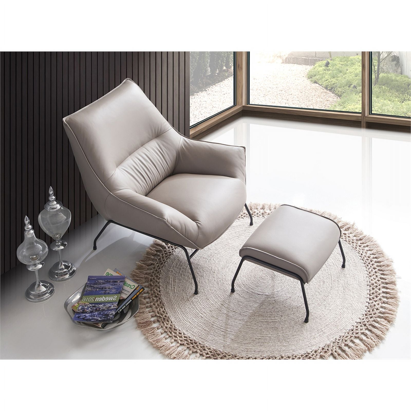 Khaki Upholstered Leather Accent Chair and Ottoman W796