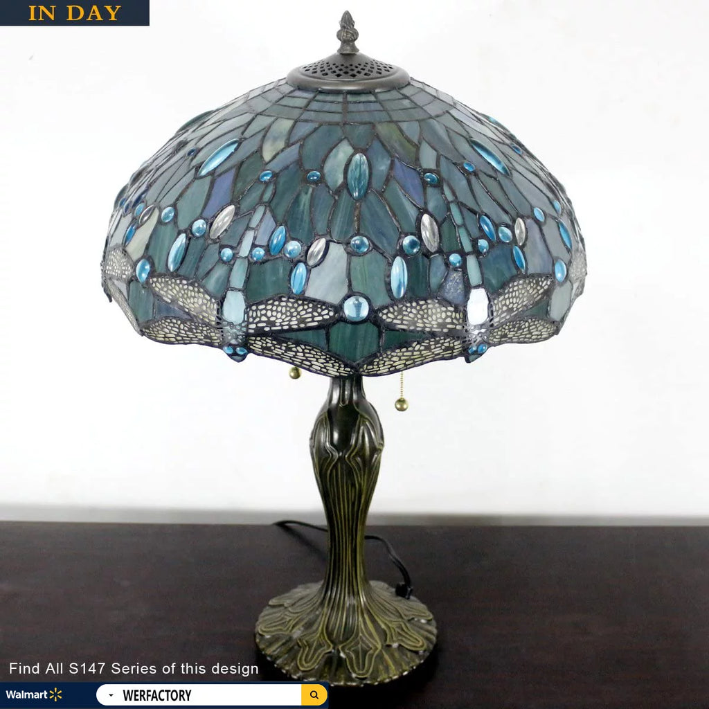 Stained Glass Table Lamp 24" Tall Sea Blue B51026
