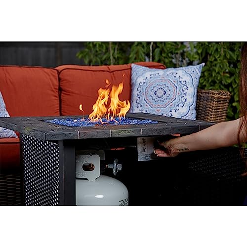 30-Inch Square 30,000 BTU Propane Outdoor Fire Pit Table with Blue Fire Glass C8589