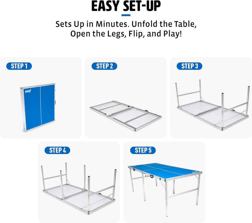 Fully Assembled 6 Foot x 3 Foot Portable Table Tennis Table with Net, 2 Ping Pong Paddles and 4 Balls M8487