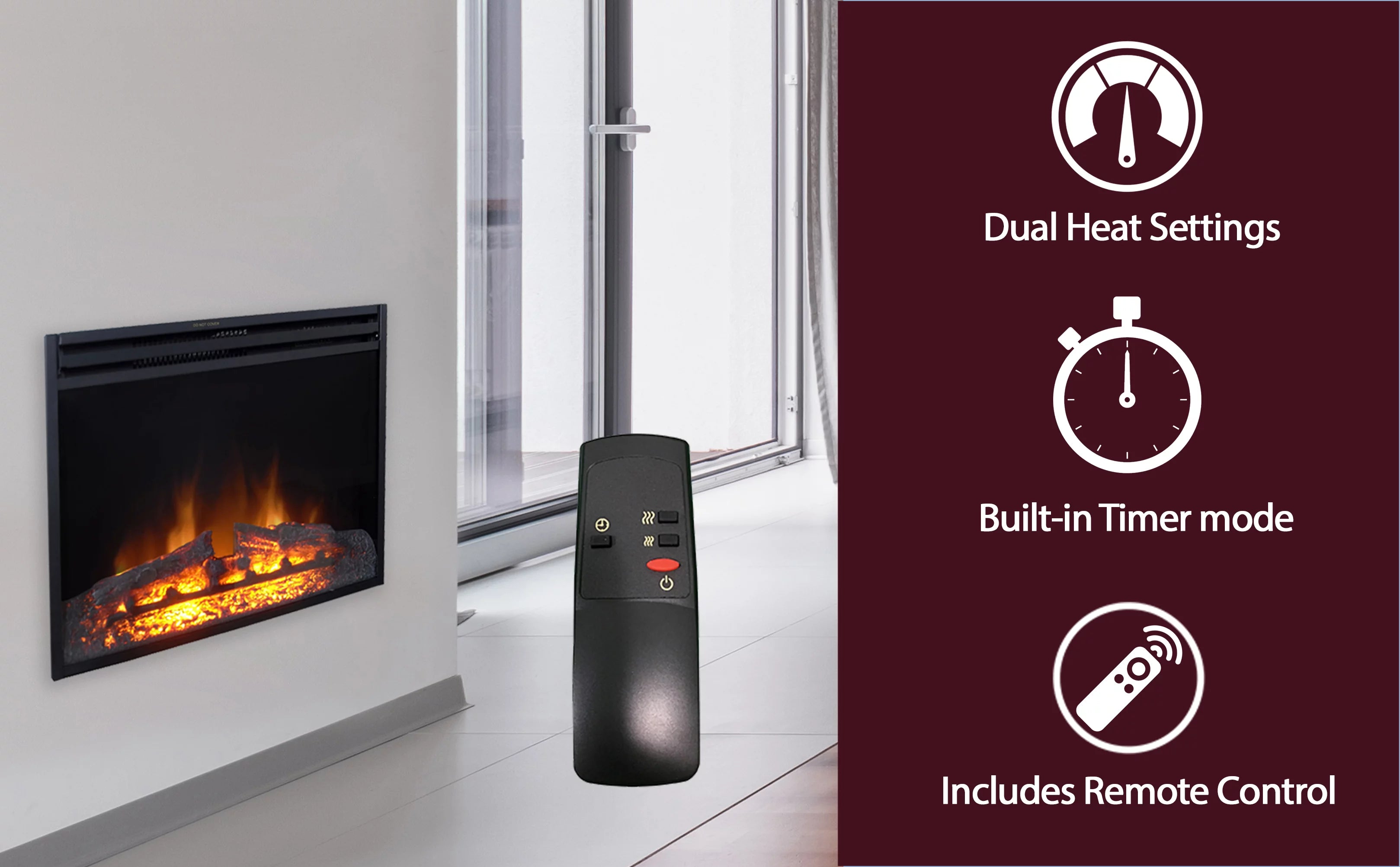 27-In. Freestanding Electric Fireplace Heater Insert with Remote Control J1212