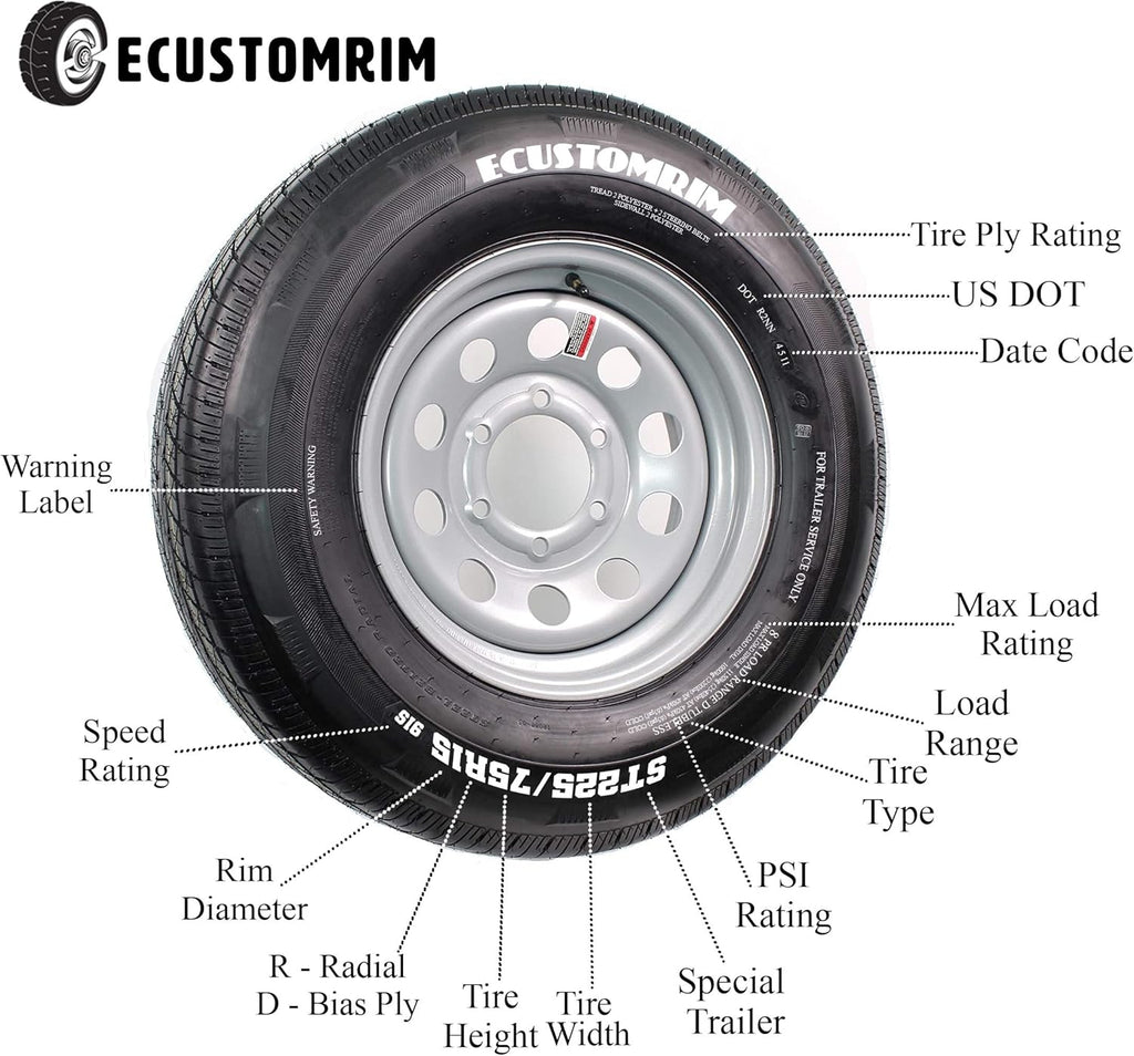 Mounted Radial Trailer Tire and Rim ST205/75R15 15X5 5-4.5 White Spoke Wheel F158