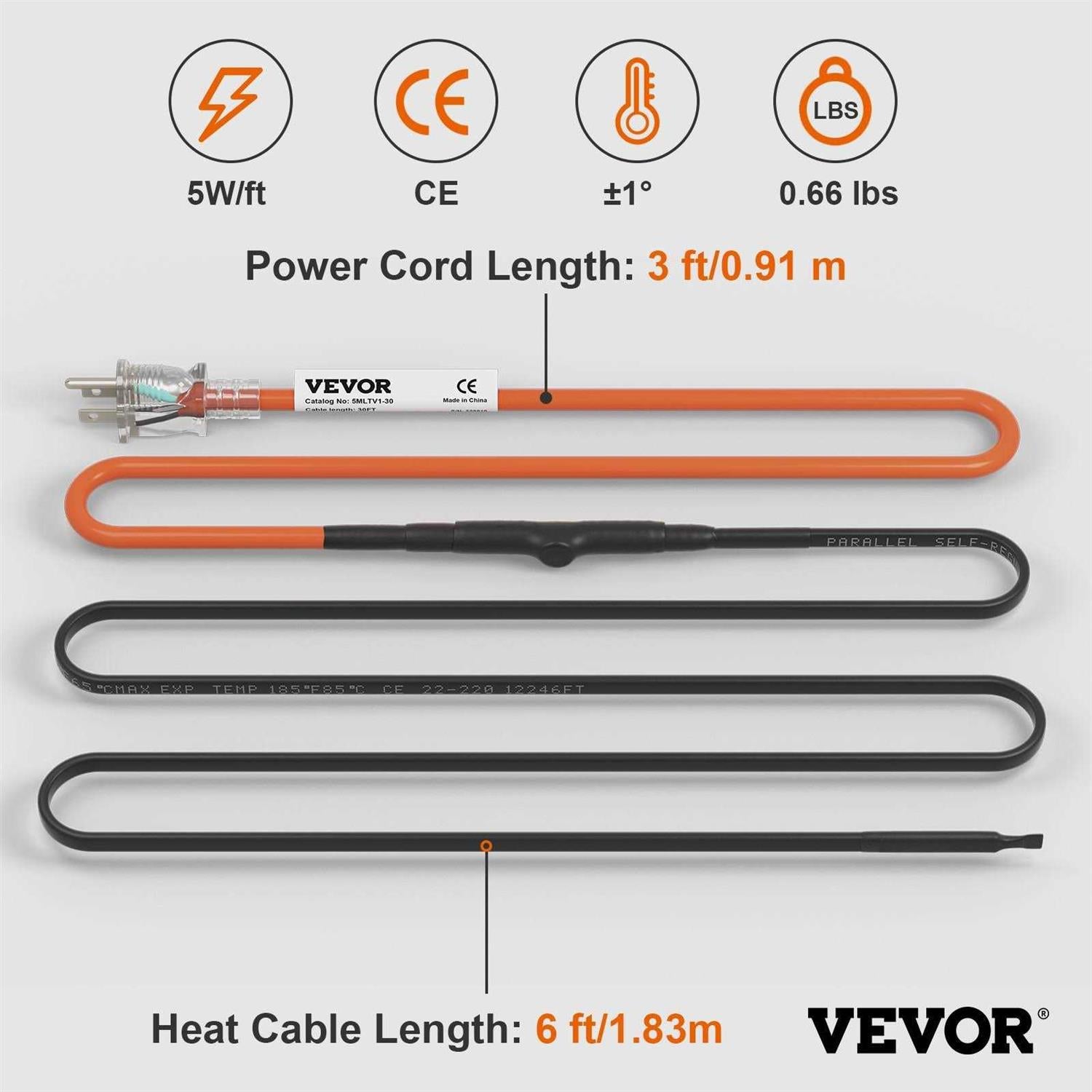 Self-Regulating Pipe Heating Cable 30 ft I552