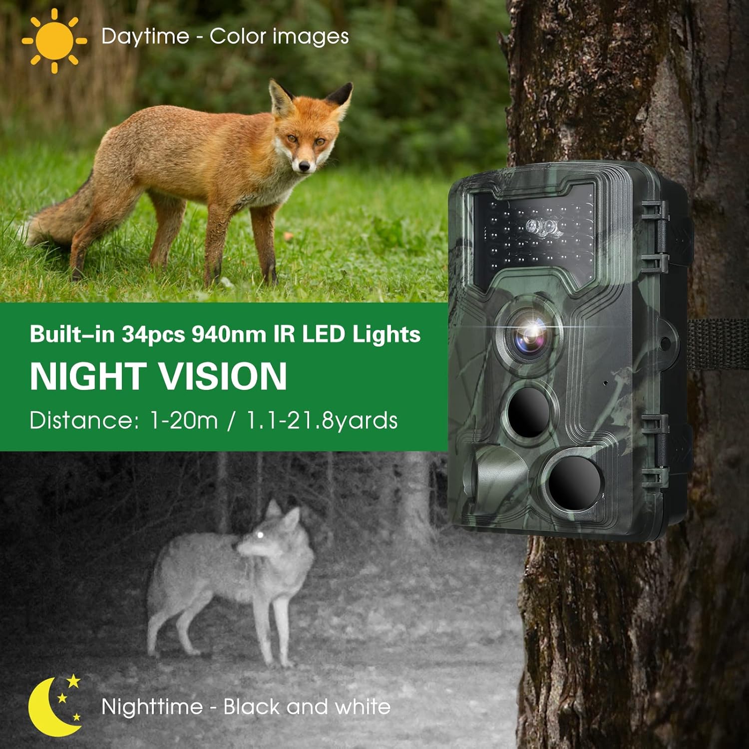36MP 1080P Trail Camera with Night Vision IP66 Waterproof Motion Activated Infrared Hunting Camera T7885