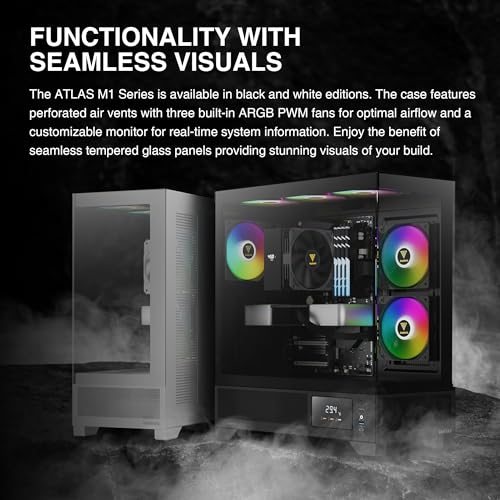 White Mid Tower ATX Tempered Glass PC Case with 3x120mm ARGB PWM Fans N447303
