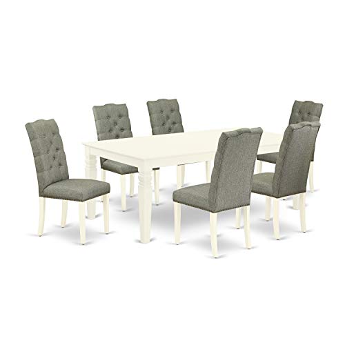 7 Piece Dining Set with Rectangle Table and 6 Gray Fabric Upholstered Chairs O4553