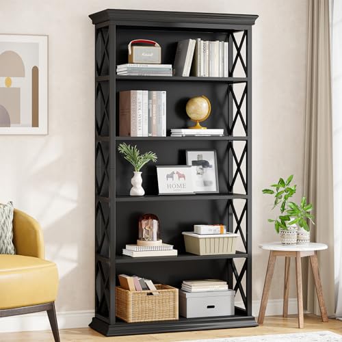 6-Tier 71 Inches Industrial Tall Bookcase, Brown and Black B792230