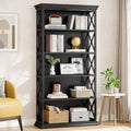 6-Tier 71 Inches Industrial Tall Bookcase, Brown and Black B792230